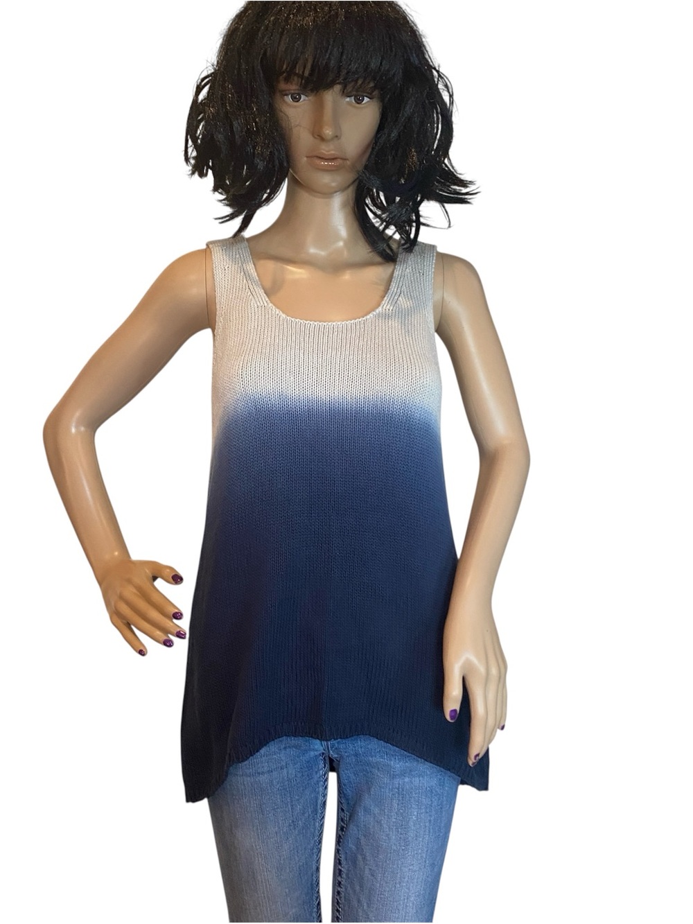 Cabi Twilight Blue Gradient Ombre Knit Sleeveless Sweater Top Size Medium EUC